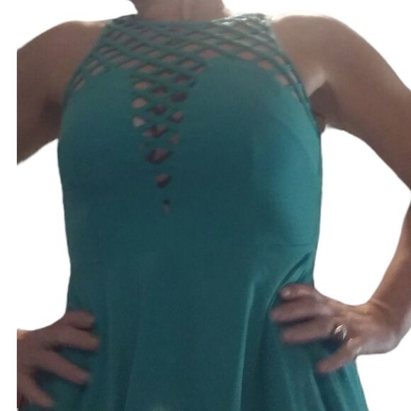 Teal lattice back A line dress size large - Picture 9 of 11